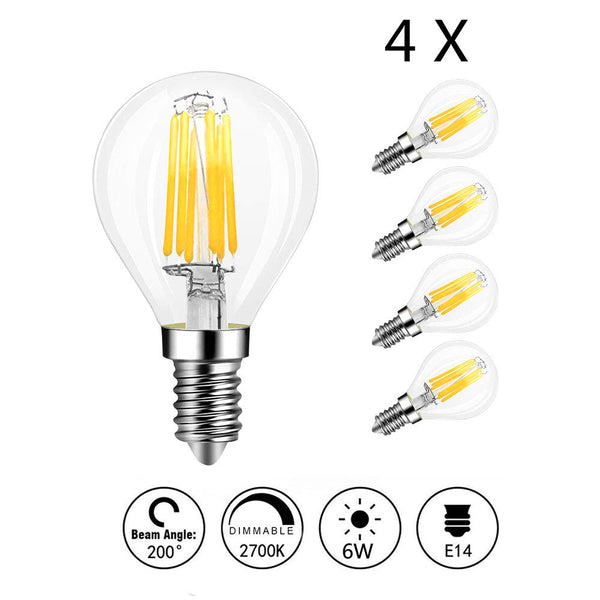 4Pcs E14 Dimmable LED Filament Bulb (6W warm white)